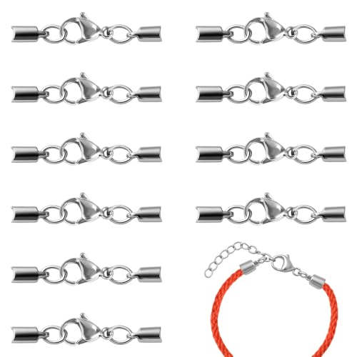 Huybaa Chiusure per Braccialetti, Collane Chiusura Moschettone in Acciaio Inox, per Braccialetti Chiusura Collana Moschettoni con Cord End Ganci Accessori per Braccialetti fai da te 10 Pezzi