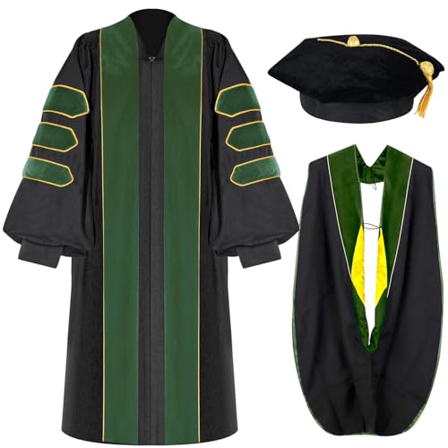Image of Unisex Doctoral Graduation Gown with Gold Piping | Academic doctoral Cap and Gown for Graduation Ceremony