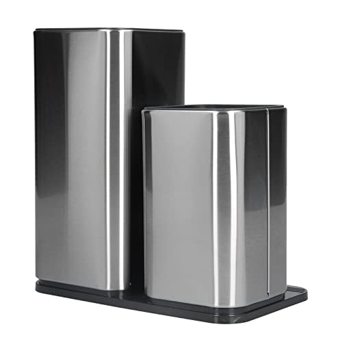 Stainless Steel Knife Block Without Knives - 2 in 1 Kitchen Utensil Holder Organizer for Countertops