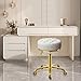 XCRFKGW Gold Rolling Stool, Round Roller Swivel Chair, Pedicure Salon Spa Massage Chair with Wheels, PU Leather Seat Padded, Adjustable Vanity Stool 43-55 cm (White)
