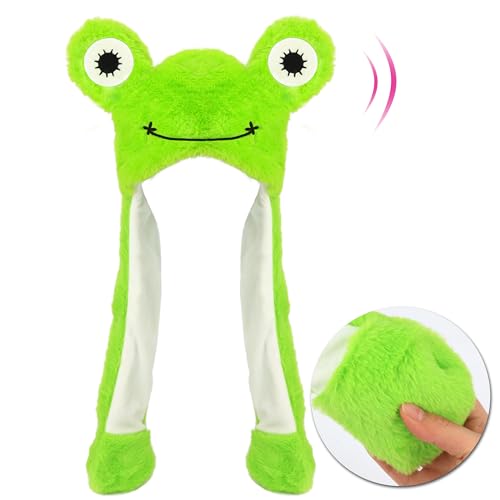 Hopearl Frosch Hut Mit Beweglichen Ohren - Knallgrüne Kuschelige Plüschmütze - Lustiges Tierkostüm Für Karneval Kindergeburtstag & Weihnachten - Das ideale Geschenk Für Jungen Und Mädchen (56 cm)