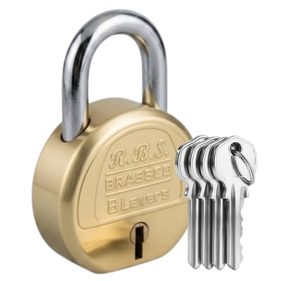 Malaikah R.B.S. Brassco 57mm Heavy Duty Iron Padlock | 8-Lever Advanced High Security Mechanism | Elegant Gold Finish | Rust-Resistant Main Gate & Shop Lock (Pack of 1 with 3 Keys)-picture-11