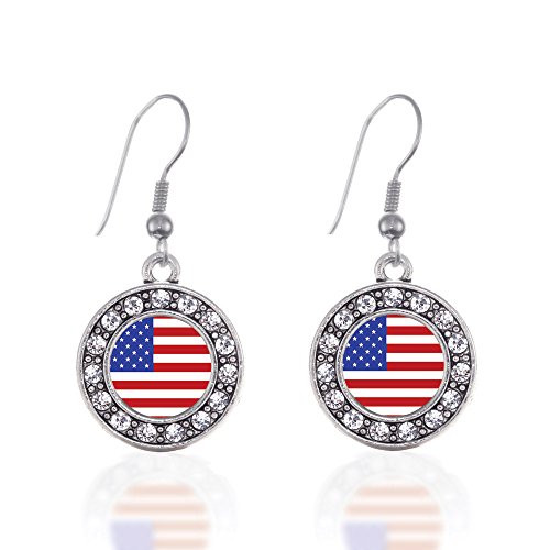 Silver Circle Charm French Hook Drop Earrings