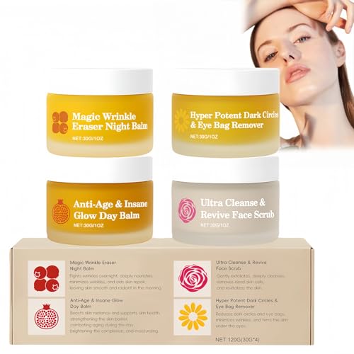 Organic Face Cream for Mature Women’s Skin,Organics Mature Skin Face Cream,4 in 1 Skincare Set with Pomegranate,Arctic Rosehip&Arnica,Anti-Aging Cream with Deep Hydration,Nourishing,30ml x 4