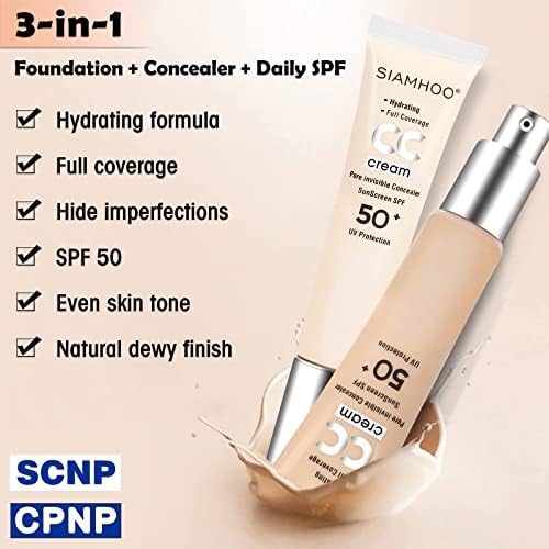 SIAMHOO CC Cream Foundation with Spf 50+ Full Coverage Foundation Makeup Color Corrector Even Skin Tone, 1.58 fl.oz/ 45ml - Fair Light