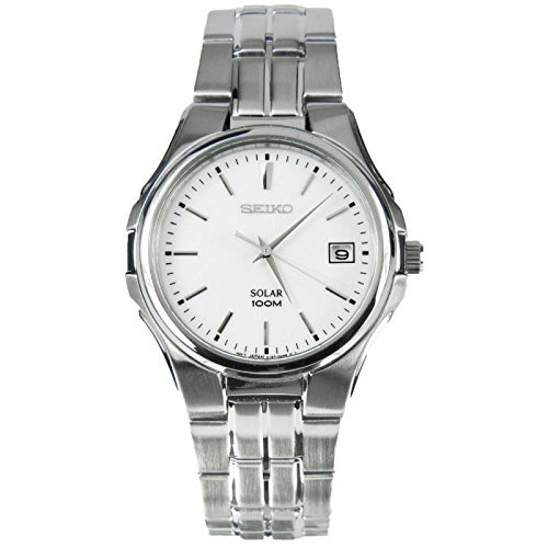Mens Watch Seiko �Z�C�R�[ SNE131 Solar �X�e�����X�X�`�[�� Case and Bracelet White Dial Date �j���p �����Y �r���v �i���s�A���j