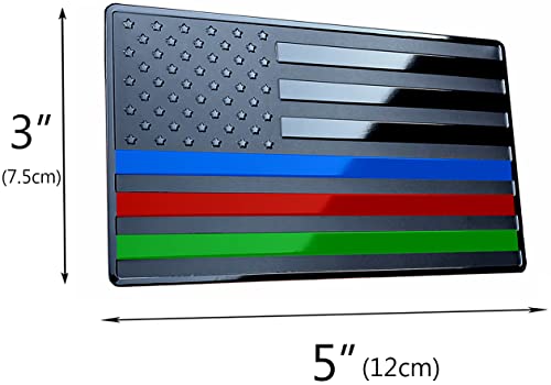 Image of US Black Flag Auto Car Fender Emblem for Cars Trucks Laptop Walls, Law Enforcement, Firefighter and Military Support (5 inchx3 inch, Black with Blue Red Green Line)