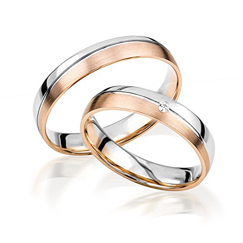 JC Trauringe Gold 585 Paarpreis Bicolor Rotgold und Weißgold I Eheringe breit 4 mm I Partnerringe mit Gravur in edler Schatulle I 2 Hochzeitsringe Herrenring ohne & Damenring mit Stein I J163 JC Trauringe Gold 585 Paarpreis Bicolor Rotgold und Weißgold I Eheringe breit 4 mm I Partnerringe mit Gravur in edler Schatulle I 2 Hochzeitsringe Herrenring ohne & Damenring mit Stein I J163