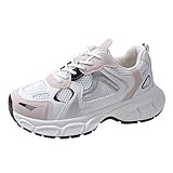 TERBOFIN Women's Mesh Breathable Running Tennis Shoes Platform Fashion Casual Sneakers Daddy Shoes Non Slip Gym Workout Walking Shoes for Girls White Size 5.5