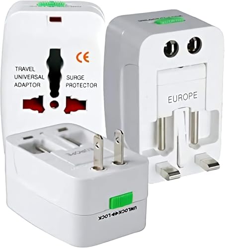 Adaptador de Tomada Universal Para Viagem Padrão Internacional Europa UK Asia EUA JP AU EU Europeu 3 Pinos Mais de 150 Países Bivolt Trava de Segurança Portátil Ajustável Super PREMIUM