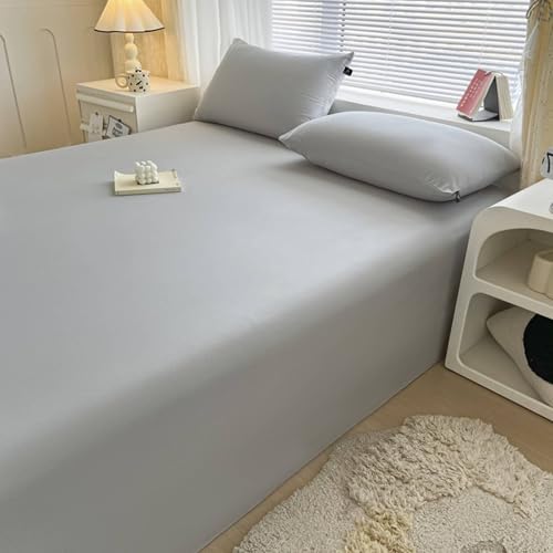 Daesar Conjunto de Sabanas Cama Matrimonio y 2 Fundas de Almohada,Color Sólido Algodón Sábanas Encimera Cama Gris,230 x 250 CM