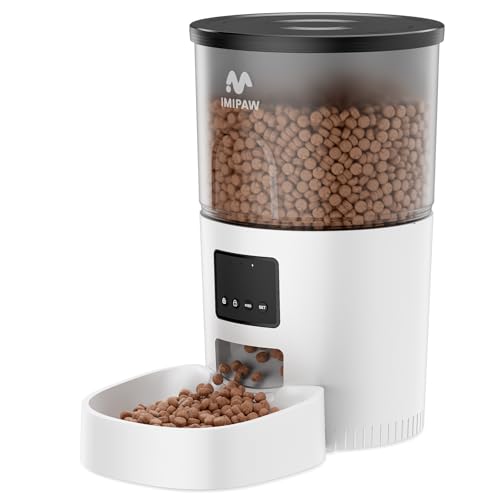 IMIPAW Distributeur Croquettes Chat Automatique 3L - Alimentation Précise, Contrôle Facile Via App, 1-10 Repas par Jour, Convient Aux Chats et Petits Chiens, Blanc