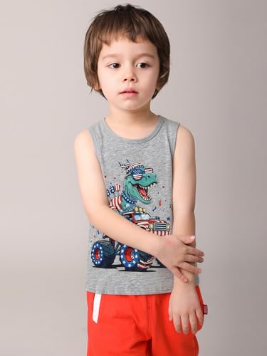 Image of Toddler Boys 4th of July Tank Cotton Kids American Flag Shirts Patriotic Sleeveless Tees Top 2-7 Years