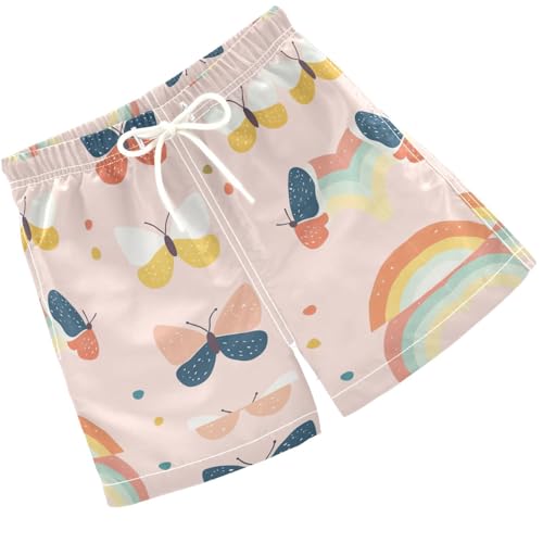 Pigsaly Boys Swim Trunks Rainbows Butterflies Pink Dots Boys Board Shorts Swimsuit Swimwear Summer Bathing Suit 4T