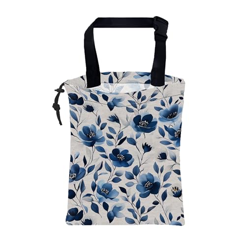 Car Trash Bag Watercolor Blue Flowers Leak-Proof Car Garbage Bag with Drawstring Foldable Canvas Trash Bin with Adjustable Buckle for Car Accessories