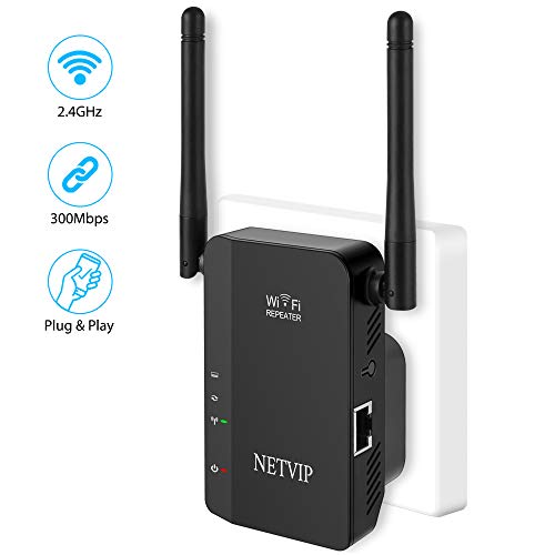 NETVIP WiFi Répéteur,sans Fil Amplificateur 300 Mbps,2.4GHz Repeteur WiFi Mode Point d'accès/Répéteur Compatible avec Routeur WiFi,Antennes Intégrées Norme IEEE 802.11 b/g/n,Facile à Installation