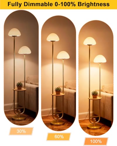 Image of Lightdot 63IN Gold Dimmable Floor Lamp with Table Modern Mid Century Standing Lamps with Bulbs Included Unique Vintage Tall Floor Lamp with 5Lbs Heavy Base for Living Room /Sofa Beside /Corner Decor