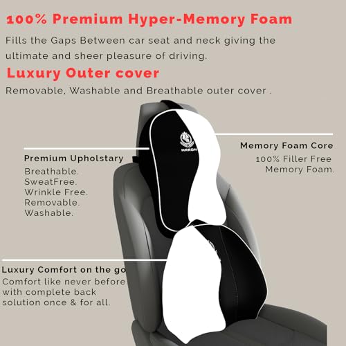 Image of MRRON Orthopedic Memory Foam Lumbar Backrest & Neck Rest Cushion for Car Seat - Ergonomic Car Back & Neck Support Pillow Combo - Pain Relief for Long Drives, Sciatica, Posture (Black, Spine Support)
