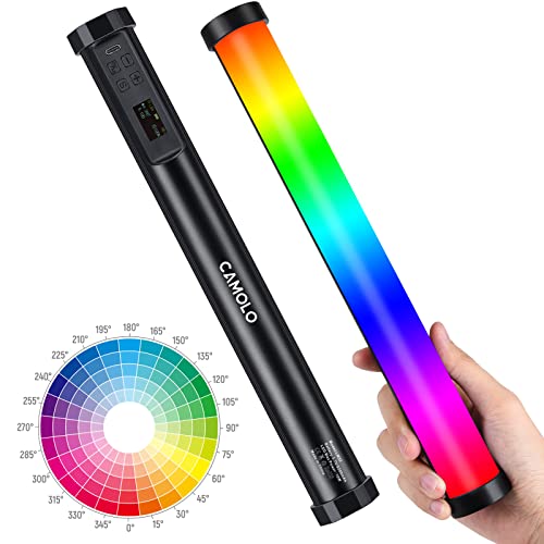CAMOLO RGB Handheld Wand light, Portable LED Full Color Video Light Photography Lighting, Tube Light Stick with 5200 mAh Battery, 2500-9900K, CRI 95+, Lumen 1200Lm, Adjustable Brightness+21 Effects