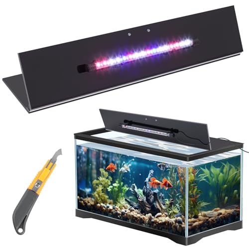 Image of Sieral Aquarium Lids Polycarbonate Canopy with LED Light 23.07 x 11.69 x 0.12 Inch for 15 /20H /55 Gallon Without Center Brace Aquariums Cover Fish Tank Lid with a Hook Knife, Black