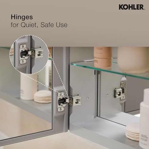 Image of Kohler Bancroft Rectangle Bathroom Mirror Cabinet | Wall Mounted HD Mirror | Rust-Free | Soft Close Hinges, Adjustable Shelves | Sleek Storage for Modern Bathrooms | 3 Years Warranty, 508 x 805 mm