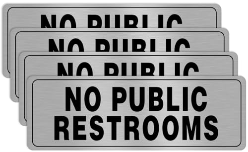 Panneau No Public Restrooms autocollant en aluminium argenté 23x8cm pour entreprise x4