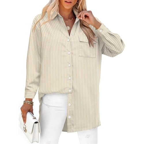 AKEWEI Button Down Shirts for Women Long Sleeve Collared Work Blouse Fashion Oversized Office Shirts with Pocket