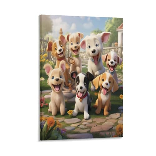 Toile impression chiots pour décoration murale chambre et couloir 12x18