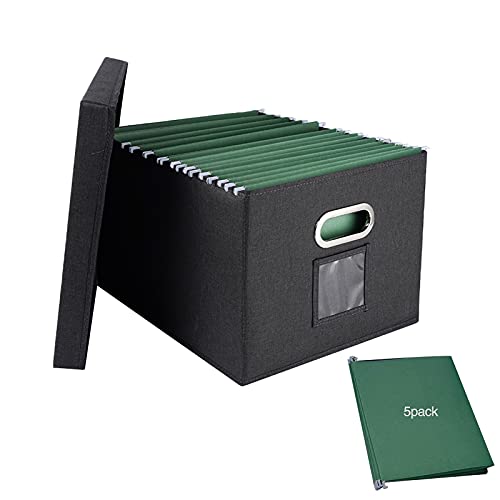 File Organizer Box, File Boxes for Hanging Files with Lid, Office File Storage Box with Lid Collapsible Linen File Cabinet with Separator Paper