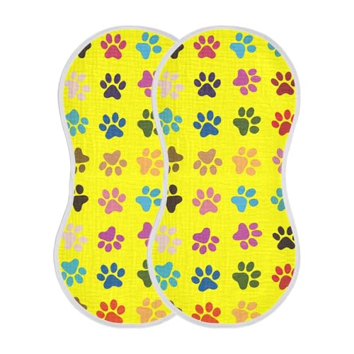 Colorful Paw Prints Muslin Burp Cloths 22x11 Inch - 4-Layer Organic Cotton & TPU Waterproof Lining, Absorbent Baby Bibs for Boys/Girls with Hanging Loop2
