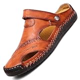 NANXIN&LOVE Mens Casual Leather Sandals Summer Beach Slipper Mens Comfort Outdoor Shoes Fashion Lightweight Trail Water Sandal Adjustable （Two Ways）