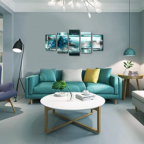 Banmu Turquoise Lily Flower Canvas Wall Art - Green Canvas Print Painting, 5 Piece Viridis Orchid Flower Painting For Living Room, Home Decor Canvas Art Wall Poster #TOP1