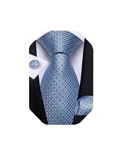 Image of DiBanGu Extra Long Tie for Men 63 inch XL Silk Necktie Set | Pocket Square and Cufflinks, Big and Tall, Jacquard Woven, Gift Box, Paisley /Plaid /Solid /Striped, for Weddinng Party Business