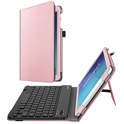 Fintie Keyboard Case for Samsung Galaxy Tab E 9.6 - Slim Fit PU Leather Stand Cover with Premium Quality [All-ABS Hard Material] Removable Wireless [Long Life Battery] Bluetooth Keyboard, Rose Gold