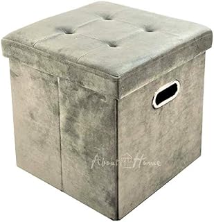 About Home Brushed Velvet Storage Ottoman (Charcoal, 38 x 38 x 38 cm)