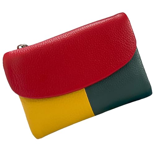 Unisex Pebble Leather Wallet, Short Genuine Leather Purse for Coins and Cards, Multicolor Clutch for Women, Small Compact Bifold Pocket Purse, Unisex Wallet (New Red)