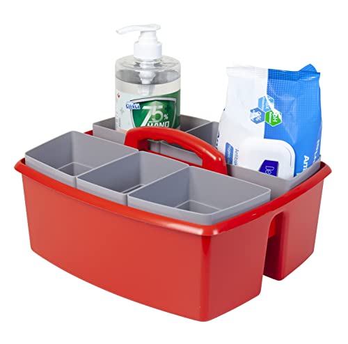 Image of Storex Large Classroom Caddy with Cups, 13 x 11 x 6.575 Inches, Red, Case of 2 (00981U02C)