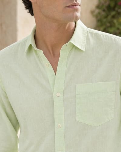 Image of Nobero Breezy Premium Linen Cotton Shirt for Men | Stylish Casual Shirts for Men | Semi Cut Collar | Box Pleat | Curved Hem | Regular Fit | Full Sleeve | S-XXXL