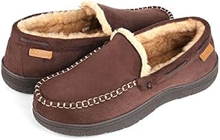 Zigzagger Men's Microsuede Moccasin Slippers Memory Foam House Shoes,Coffee,11 M US