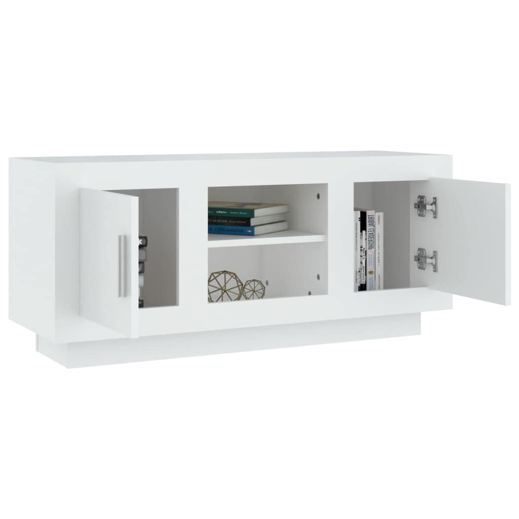 TV-Schrank Weiß 102x35x45 cm Lowboard aus Holzwerkstoff Modernes TV-Board mit Ablagen Fernsehtisch für Wohnzimmer Entertainment-Center Mediaschrank für Konsolen und Media-Player