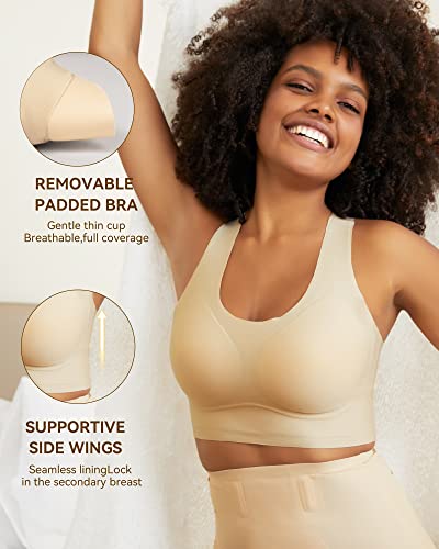 Niidor Women's Seamless Bra Racerback Wireless Bralette Wirefree Comfort Bras With Removable Pads For Yoga Dailywear（Nude,L） #TOP3