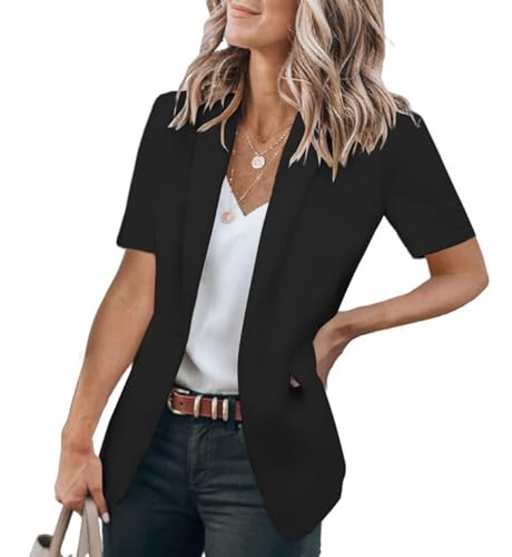 Women's Business Casual Blazers Short Sleeve Blazer Work Office Suit Jacket Summer Open Front Lapel Coat with Pocket3