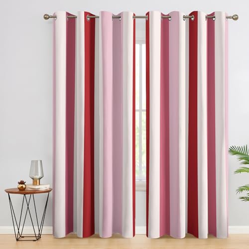 Pink and Red Striped Blackout Curtains, Girls Modern Curtains for Bedroom Living Room, 84 Inch Drop Drapes, Eyelet Thermal Window Treatments, 2 Panels mg184 - Image 2