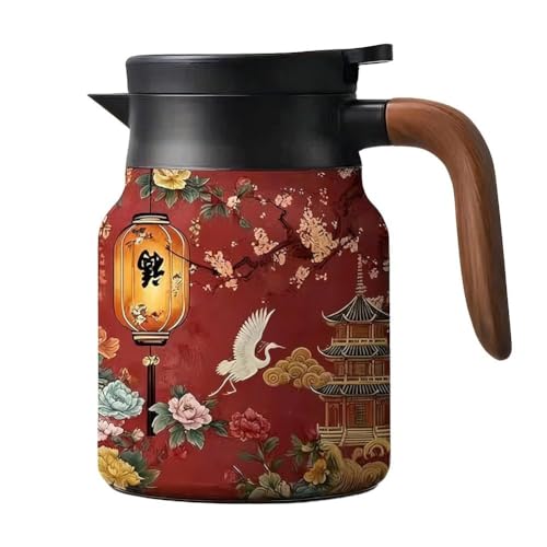 保温ポット 1000ML ヴィンテージ花柄 保温 保冷 卓上ポット 木製の持ち手 フィルター付き 316ステンレス 卓上 多目的ティーケトル 仕事用 家庭用