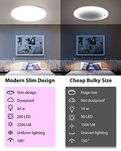 Peasur Dimmable Smart Ceiling Light Flush Mount Led, 12Inch 24W High Bright 3200Lm, Remote Control Super Slim Ceiling Lamp, Color Adjustable Ceiling Light For Bedroom,Living Room,Party #TOP3