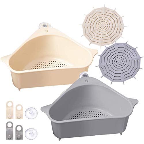 Mengegr 4Pcs Triangle Storage Holder Soporte de Almacenamiento Organizador Esquina Colgante Cesta Estante Cesta de Fregadero para Cocina Baño con Tapón bañera Fregadero Drenaje Pelo Colador