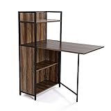 CARACTERÍSTICAS - La mesa de comedor tiene el tamaño perfecto para su cocina, terraza o habitación. La mesa tiene una altura de 120 cm, con un largo (fondo) de 30 cm, y un ancho (de lado a lado) de 62 cm. El peso es de 24 kg y está hecho de encimera de aglomerado con cubierta de PVC y base de metal. Color: Marrón y Negro.