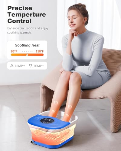 Image of SPA4PIEDS Collapsible Heated Foot Spa Bath with Bubble, Foot Soaking Tub Featuring 8 Shiatsu Rollers Pumice Stone and Built-in Timer for Foot Relaxation, Self Care Gift for Mom,Dad,Parents(Blue)
