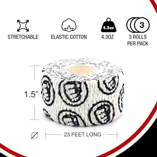 WOD Nation Weightlifting Hook Support Wraps - Moldable Hook Support for Powerlifting - Sweat-Proof Athletic Tape for Home Gym - Easy-Tear Thumb Tape Strips - 3-Pack, 23 ft, White