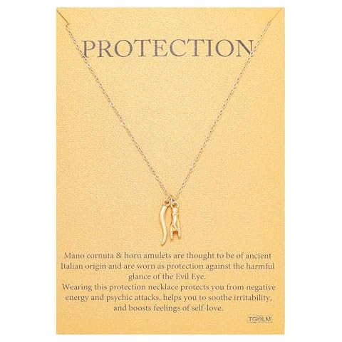 TGOLM Cute Italian Horn Pendant Hand Charm Necklace for Women Protection Amulet Jewelry Yellow Gold plated Cover